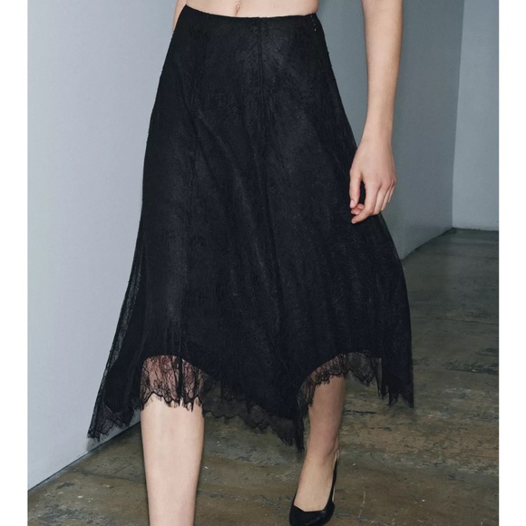 Zara Black Lace Midi Skirt - Picture 1 of 8